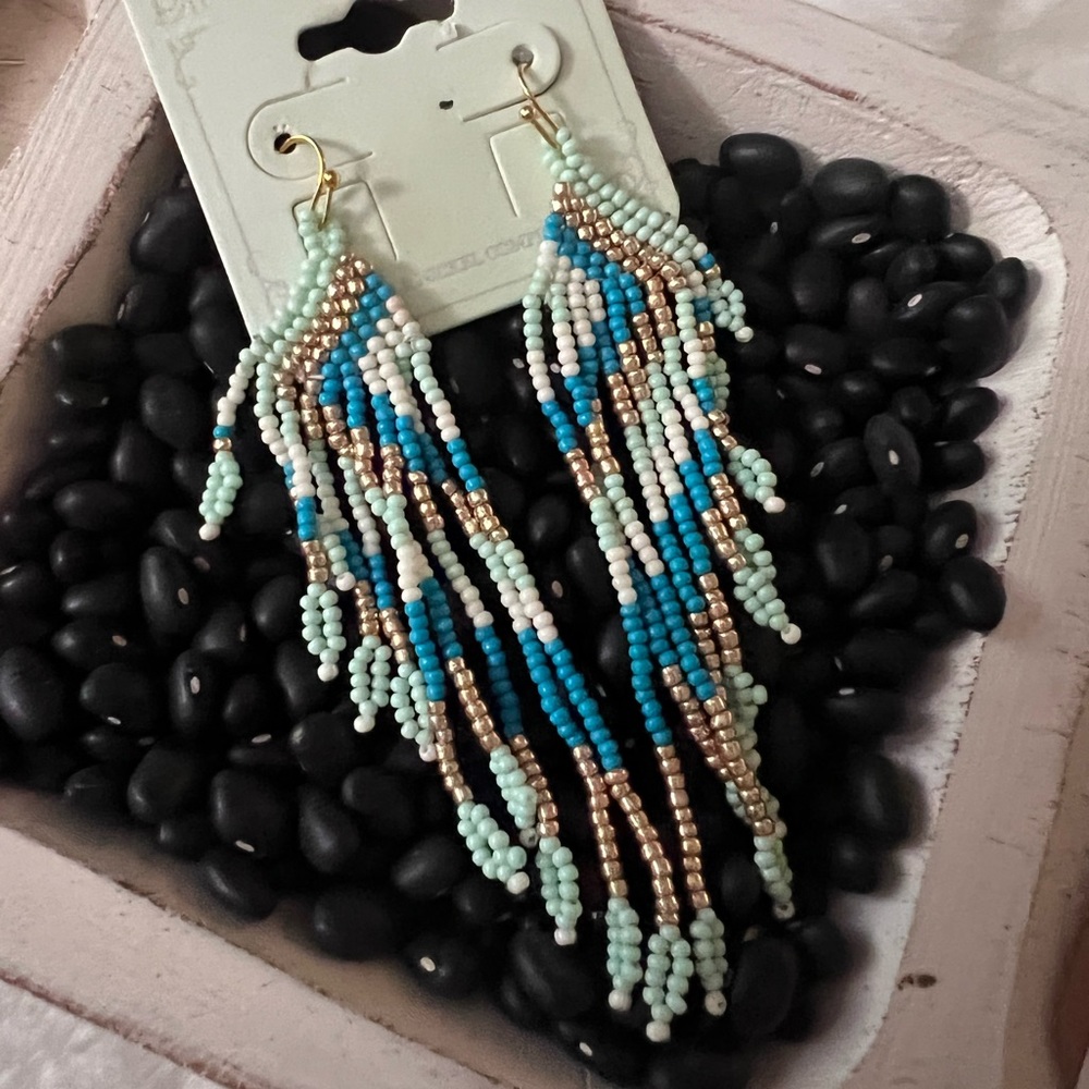 Beaded Geometric Dangle Earrings - Picture 2 of 7